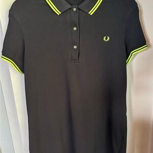 Fred Perry Mini Polo Dress Black w/ Neon Green Detail